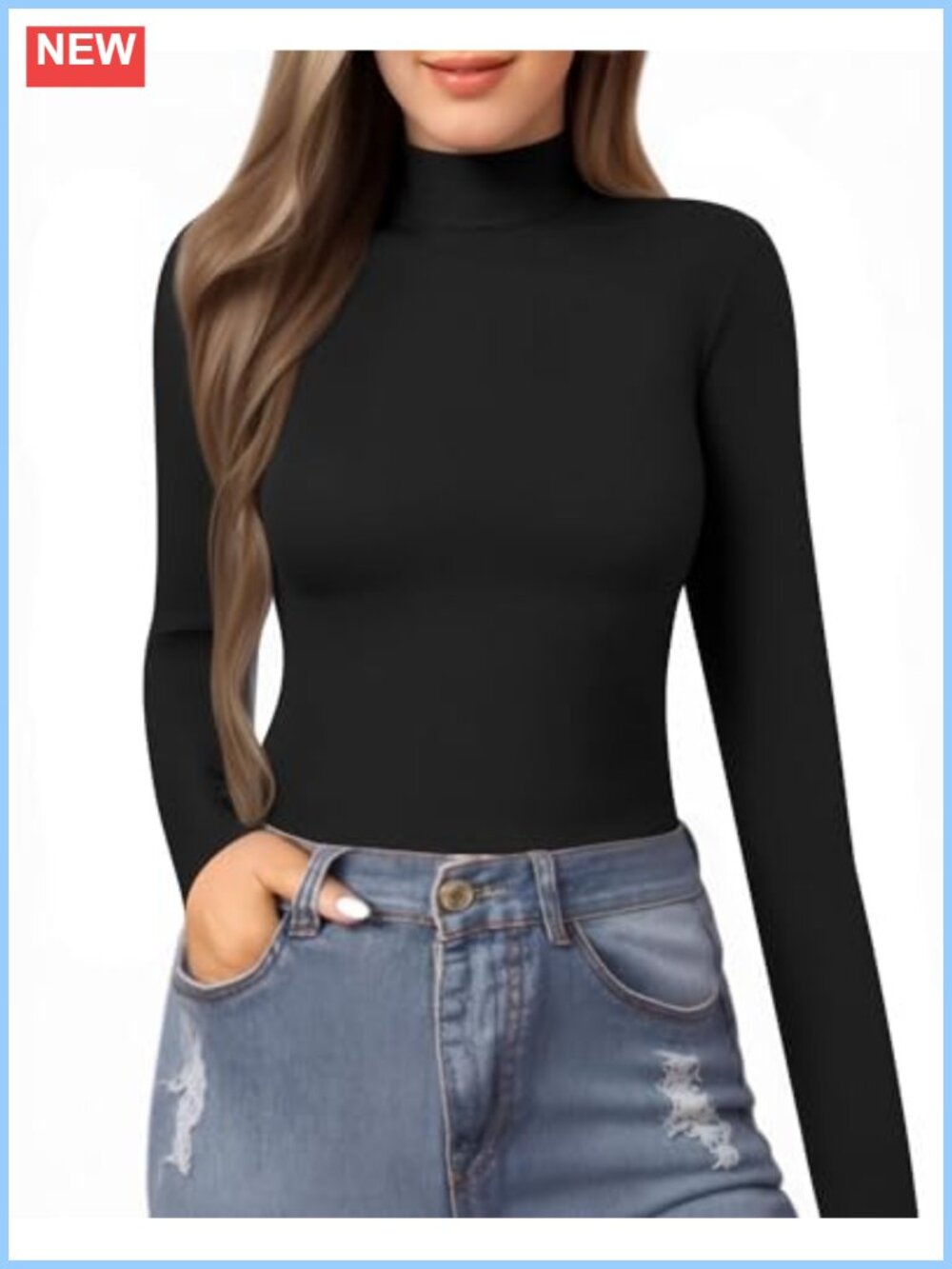 Mock Neck Slim Fit Long Sleeve Tee Stretchy Basic Top for Layering
